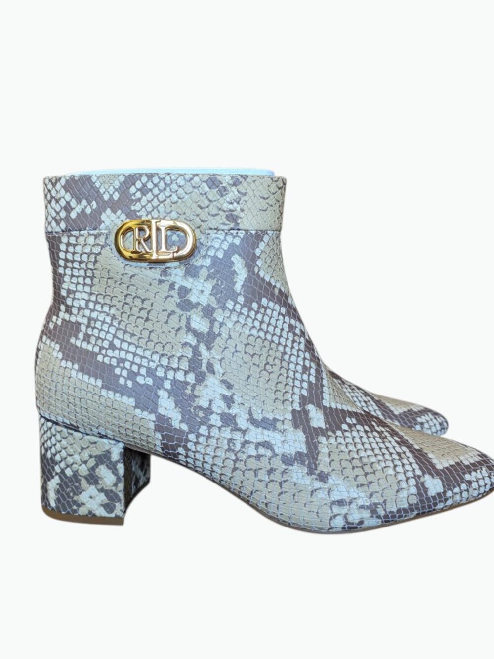 Ralph Lauren Wynne II Snake Print Leather Ankle Boots 10B Python Block Heel NIB - Picture 4 of 16